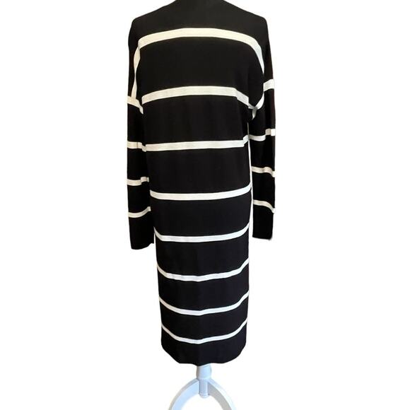 Lafayette 148 New York Size Medium Black White Stripe Long Knit Cardigan - Picture 2 of 6